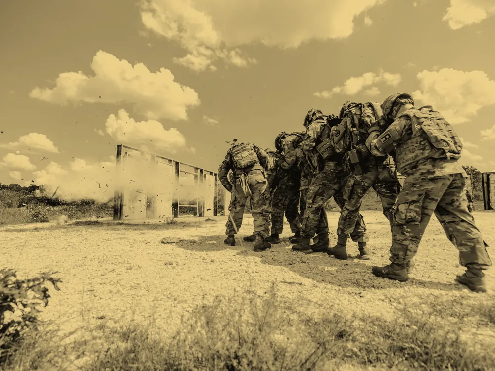 Tactical unit rehearsing an entry drill